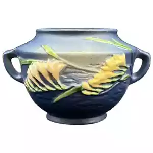 Roseville Jardiniere Vase, Blue Freesia, 463-5, 8.5” L - Picture 1 of 18