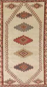 Semi-antique Ivory Gabbeh Area Rug 4'x8' Hand-knotted Wool Carpet - Picture 1 of 12