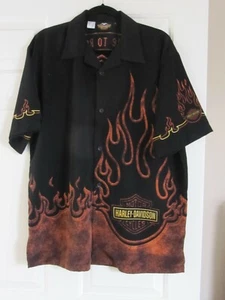 Harley Davidson Button Down Live to Ride & Ride To Live Flame Shirt Men's Medium - Picture 1 of 8