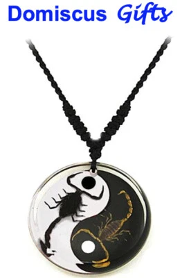 New! Real INSECT Yin Yang Brown Black SCORPION NECKLACE Jewelry PENDANT - Image 1 of 3