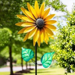 3d Sunflower Wind Spinner Windmill Metal Yellow Sculpture for Yard Outdoor Home - Picture 1 of 12