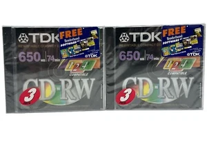 2 PACKS ~ TDK Compact Disc 650 / 74 Min CD-RW (3 in Each Pack) - Afbeelding 1 van 3