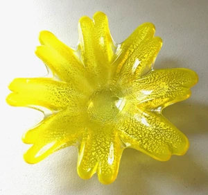 Vntg Murano Art Glass Lemon Yellow Cased Clear Silver Speckle Flake Bowl Dish - Picture 1 of 14