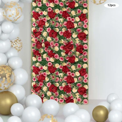 12Pcs Artificial Flower Wall Panel  Backdrop Wedding Rose Hydrangea Flower Decor - Image 1 of 4