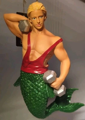 RARE 2009 December Diamonds "MR. MUSSELL" Merman Bodybuilder dumbbells Ornament - Image 1 of 4