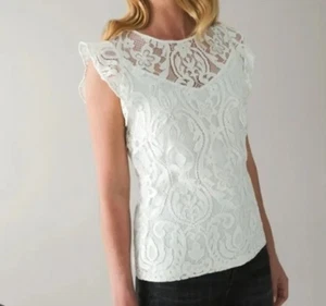 White House Black Market Flutter Sleeve Lace Shell Top WHITE NWT 0 - Picture 1 of 3