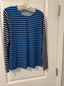 Lands' End Stretch LS Nylon/Spandex Top-Navy, Royal Blue Stripe-Classic Nautical - Picture 1 of 3