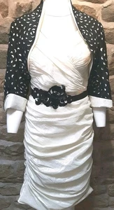 John Charles Suit 14 Dress Jacket Black Cream Rouched Slimming Special Occasions - Picture 1 of 12