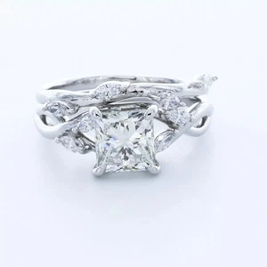 Platinum Engagement Ring Set Petite 2.67 Carat Princess Lab-Grown Diamond F VS2 - Picture 1 of 5