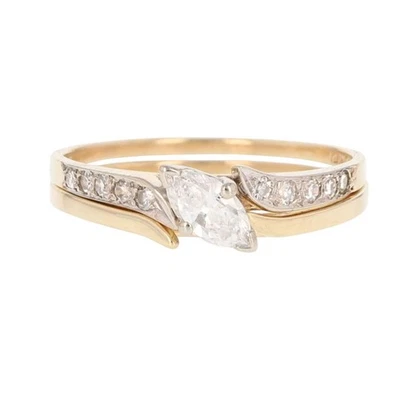 .33ctw Marquise Diamond w/ Accents Wedding Set Rings 14k Multi-Tone Gold Size 6 - Image 1 of 4