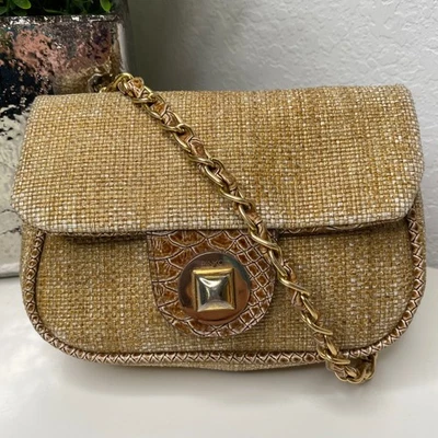 Bolso Bandolera Pinko Mujer Cadena Dorada Paja Look Tostado y Dorado Foto 1 de 4