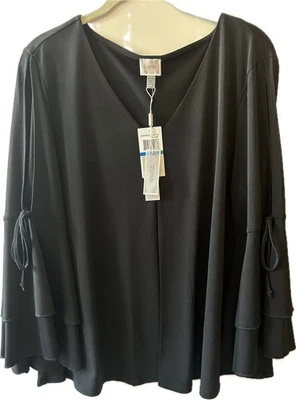 CUPIO NWT Black Blouse Sz XL Open Shoulder, Ruffled Long Sleeves Orig $68 - Image 1 of 4
