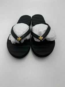 Tory Burch Women's Kira Flip Flops Perfect Black/Gold - 7 - Picture 1 of 6