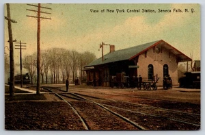 New York Central Railroad Station Seneca Falls New York NY Train Depot c1910 PC - Picture 1 of 2