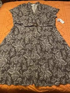 Charter Club Womens 100% Linen Midi Shirt Dress Plus 22W Gray Fit & Flare Boho - Picture 1 of 12