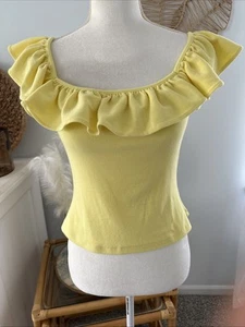 Maeve Anthropologie Shirt Yellow Off Shoulder Ruffle Cotton Knit Amalfi Medium M - Picture 1 of 8