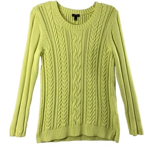 Talbots Cable Knit Sweater Womens Medium Neon Green Tunic Pullover Cozy Comfy - Picture 1 of 11