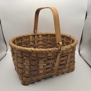 Vintage Primitive Swing Handle Gathering Basket Signed LEE 12 X 10 in - Picture 1 of 10