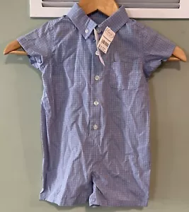 NEW Talbots Kids Checked Collared Blue Romper Boys Size 18 Months ~ Vintage NWT - Picture 1 of 4