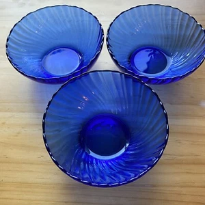 Set Of 3 Torsade Saphir By Arcoroc France 5 1/4"  Cobalt Blue Swirl Bowls  - Picture 1 of 7