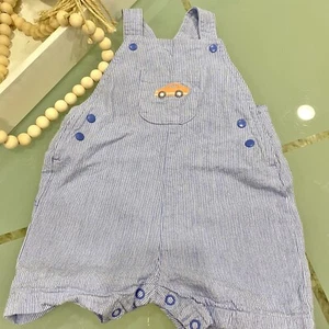 Carter’s blue white pin stripe shortalls car 6M 100% Cotton snaps Overalls - Picture 1 of 8