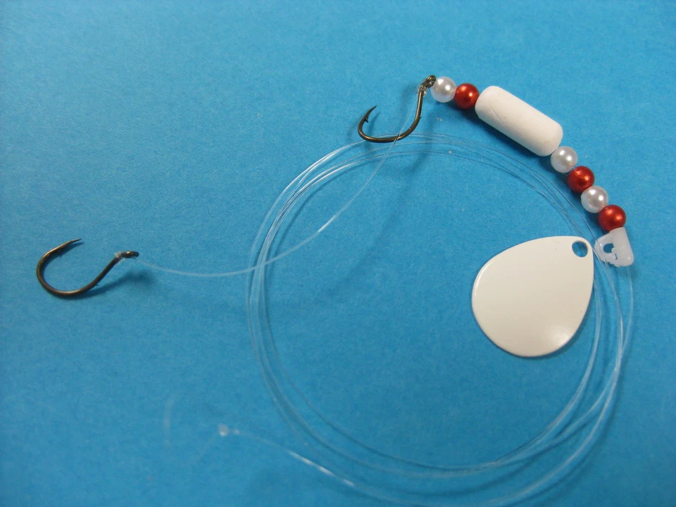  Walleye 2 Hook Floating Float Spinner Blades Rigs Crawler Harness (White) - Image 1 of 1