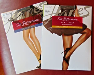 2 pr Silk Reflections Silky Sheer Control Top Pantyhose Black sz AB New - Picture 1 of 4