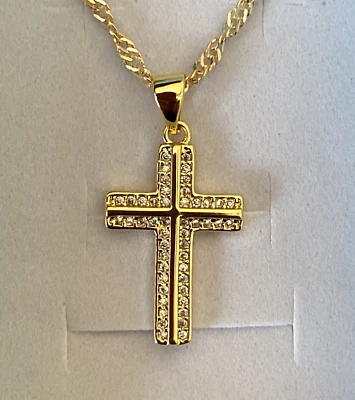 Impresionante Nuevo Collar Colgante Cruz Acentuada Circonita C Transparente Relleno Oro Amarillo 18K Foto 1 de 4