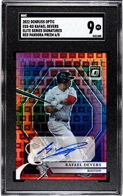 2022 Donruss Optic Rafael Devers RED PANDORA PRIZM /8 AUTO SGC 9 MINT (6/8) - Image 1 of 2