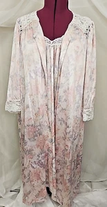 Vtg Lorraine Peignoir Set Nightgown Robe Antron Nylon Floral Lace M Gown L Robe - Picture 1 of 17