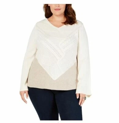 Suéter Style&CO Mujer Talla Grande 1X Color Marfil Bloque Cuello en V Pull Over NUEVO Foto 1 de 4