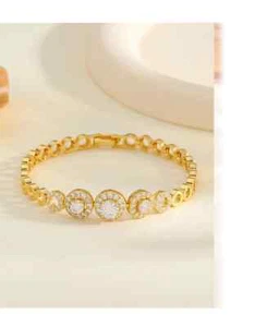 3ct Halo Bracelet 18K Yellow Gold Lab-Created Diamond Test Pass 18cm LED Box - Picture 1 of 5