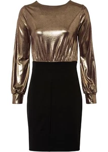 Jerseykleid Langarm Gr. 36/38 Schwarz Gold Mini-Abend-Party-Cocktailkleid Neu* - Bild 1 von 1