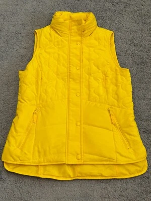 T by Talbots Vest Womens Size P Yellow Quilted Puffer Ribbed Pockets Active Hood - Image 1 of 4