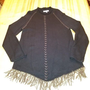 Coldwater Creek Med Black Brown Fringe Sweater Tunic Womens Southwest pullover - Picture 1 of 14
