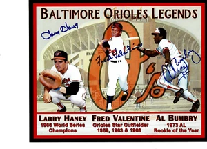 Baltimore Orioles three autographs on 8x10 photo Al Bumbry, Valentine, Haney - Picture 1 of 1