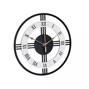 Black and White Wall Clock Silent Non Ticking Living Room Kitchen Wooden Clock - Picture 1 of 5