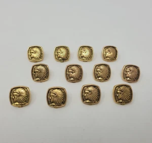 12 pcs Western Tribal Chief Gold Molded Plastic Craft Sewing Shank Buttons VTG - Picture 1 of 2