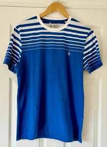 Original Penguin T-Shirt Blue Striped Crew Neck Cotton Size M - NEW - Picture 1 of 5