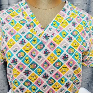 Womens Crest Cottons Scrub Top Workwear Sz Small Nursery Rocking Horse Rattle - Picture 1 of 5