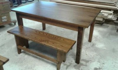 Antigua mesa de comedor/cosecha de roble rústica primitiva casa de campo recuperada rescatada  Foto 1 de 4