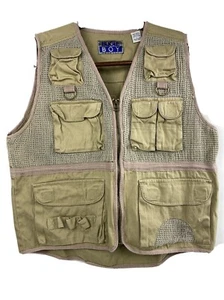 Vintage Bugle Boy Tactical Vest Khaki Men's Large Hunting Fishing Full Zip - Picture 1 of 8