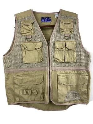 Vintage  Bugle Boy Tactical Vest  Khaki  Men's Large Hunting Fishing Full Zip - Image 1 of 4