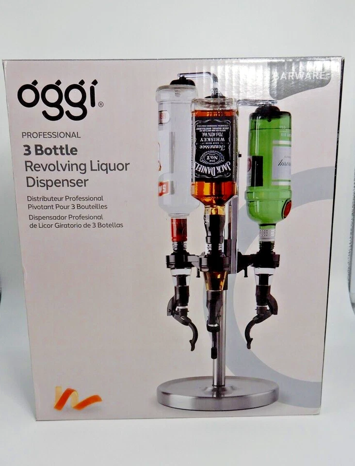 Oggi Professional 3-bottle Revolving Liquor Dispenser Stainless Steel 7186