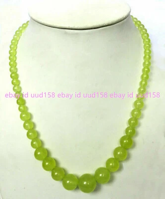 Beautiful Natural 6-14mm Peridot Green Jade Round Beads Gemstone Necklace 18'' - Image 1 of 4