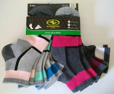 Par de calcetines tobilleros Athletic Works para niñas (6) grandes 4-10 cómodos soporte para el arco del dedo del pie Foto 1 de 4