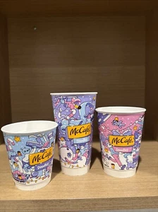 Set Of 3 McDonalds Doodles Holiday Cups McCafe X Doodles UNUSED Coffee Full Set - Picture 1 of 4