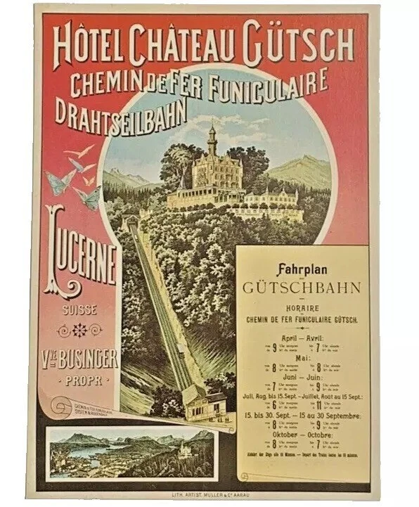 Anuncio postal Hotel Chateau Gutsch Chemin De Fer Funiculaire teleférico Lucerna Foto 1 de 4