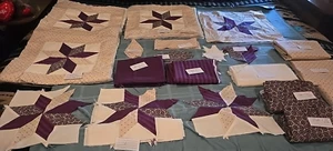 Estate Find Unfinished Quilt Purple Pink & Ivory 8 Point Star Quilting Sewing - Picture 1 of 18