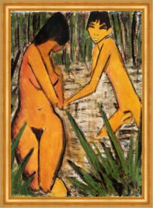 Badende Akte Zigeuner Kunst Nackt Expressionismus Otto Mueller A3 Gold 13 Rahmen - Bild 1 von 1